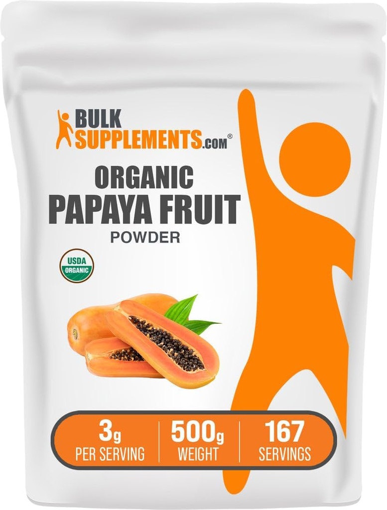 BulkSupplements.com Organic Papaya Fruit Powder - Powers Powder, Sourced from Carica Papaya Fruit - Gluten Free, 3g per Serving, 500g (1,1 lbs) (Balení po 1)