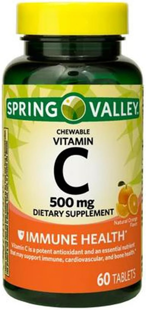 Vitamin C Imunitní zdravotní doplněk Žvýkací tablety, Orange, 500 mg, 60 Počet