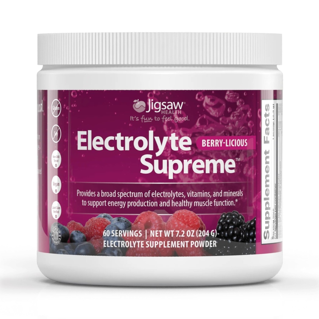 Jigsaw Health Electrolyte Supreme CLAS124; Broad Spectrum of Electrolytes + Trace Minerals CLAS124; Berry- Licious Flavor CLAS124; 60 Servings (Jar)