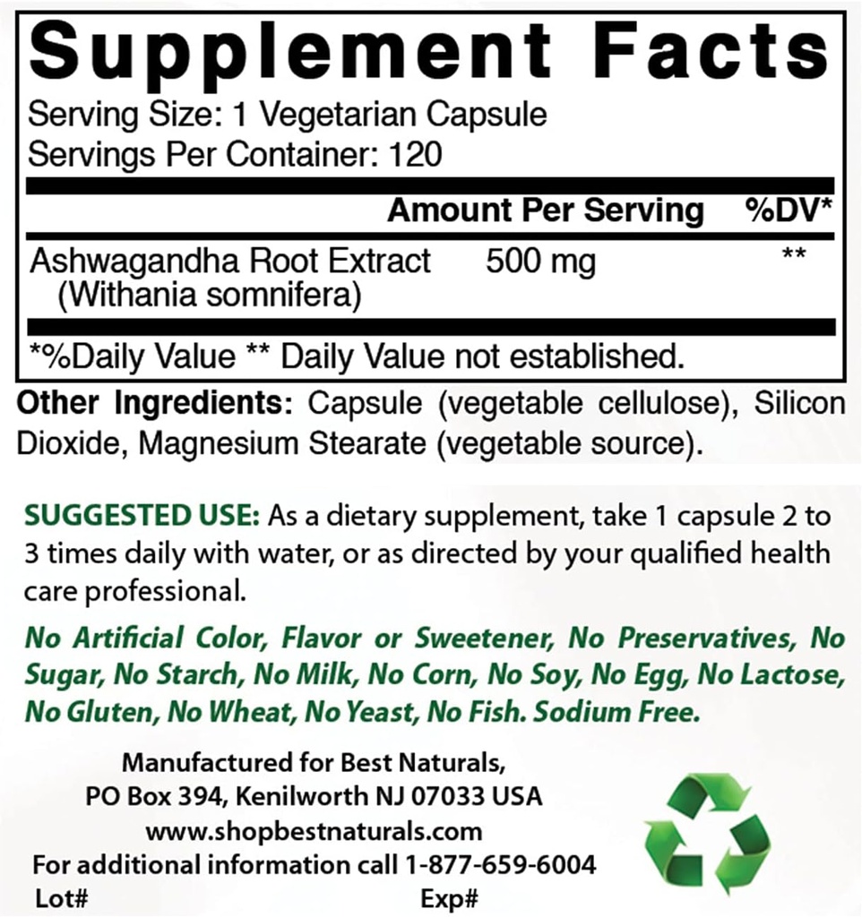 Nejlepší Naturals Ashwagandha Extract 500 Mg & Zinek Gluconate 50mg