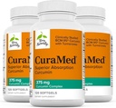 Terry Přirozeně CuraMed 375mg - Antioxidant Supplement for Brain & Imunity Health Support - Dietní dodatek s kurkuminovým a kurkuminovým esenciálním olejem - Herbal Játra Support - 120 Softgels (balení po 3)