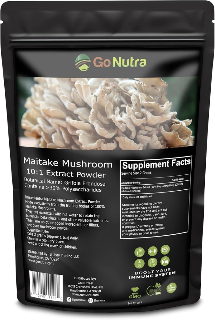 Go Nutra Maitake Mushroom Extract Powder 8 oz OZ 124; 10: 1 Extract Force Out 124; Houbový dodatek 30% Polysacharidy OF 124; Maitake Powder King of Mushroms Ounce 124; 8 Ounce