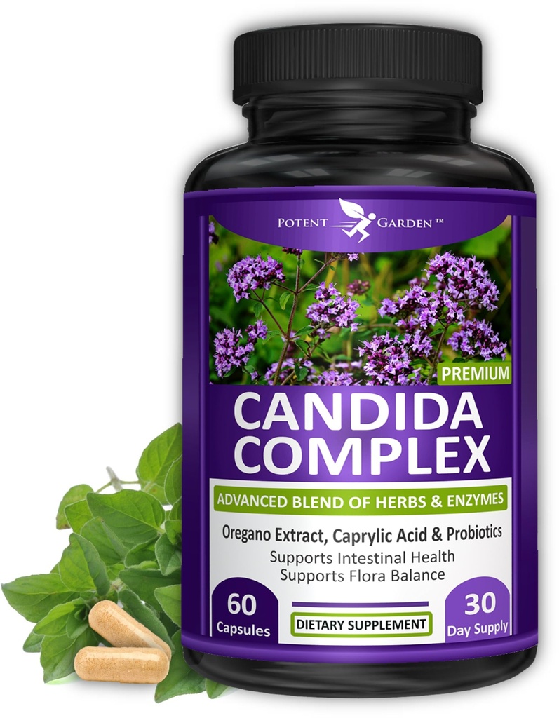 Potent Garden Candida Complex - Oregano a Capril Acid Blend, Gut Flora Balance Complex, Intestinal Health & Imunitation Support with Herbs & Probiotics, Gut Health Supplements for Women & Men 60 Count