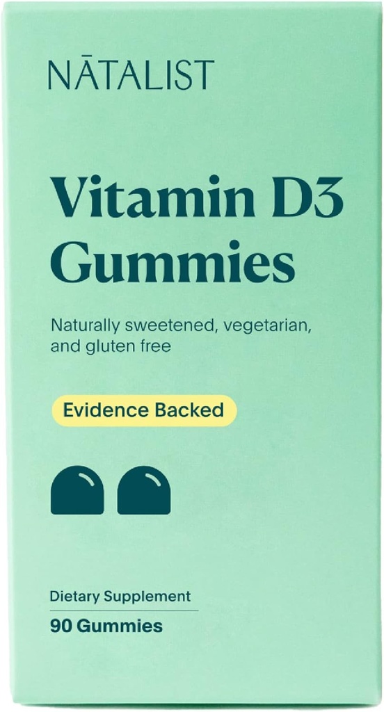 NATALIST Vitamin D3 1000 IU (25mcg) Gummies High Potency Imunitary Health Supplementary Daily Health Bone, Zuby & Muscle Formule pro ženy a muže - Vegetarian, Gluten- Free - 90 Gummies