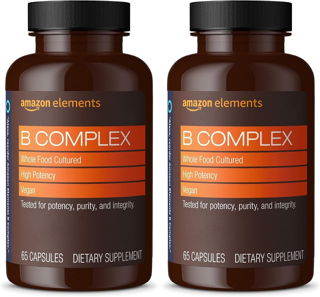 Prvky B Complex, High Potency, 83% Celodenní potraviny kultivované, podporuje imunitní a normální energie metabolismus, Vegan, 65 Kapsle, 2 Měsíční dodávky (Balení květen Vary) (Balení po 2)