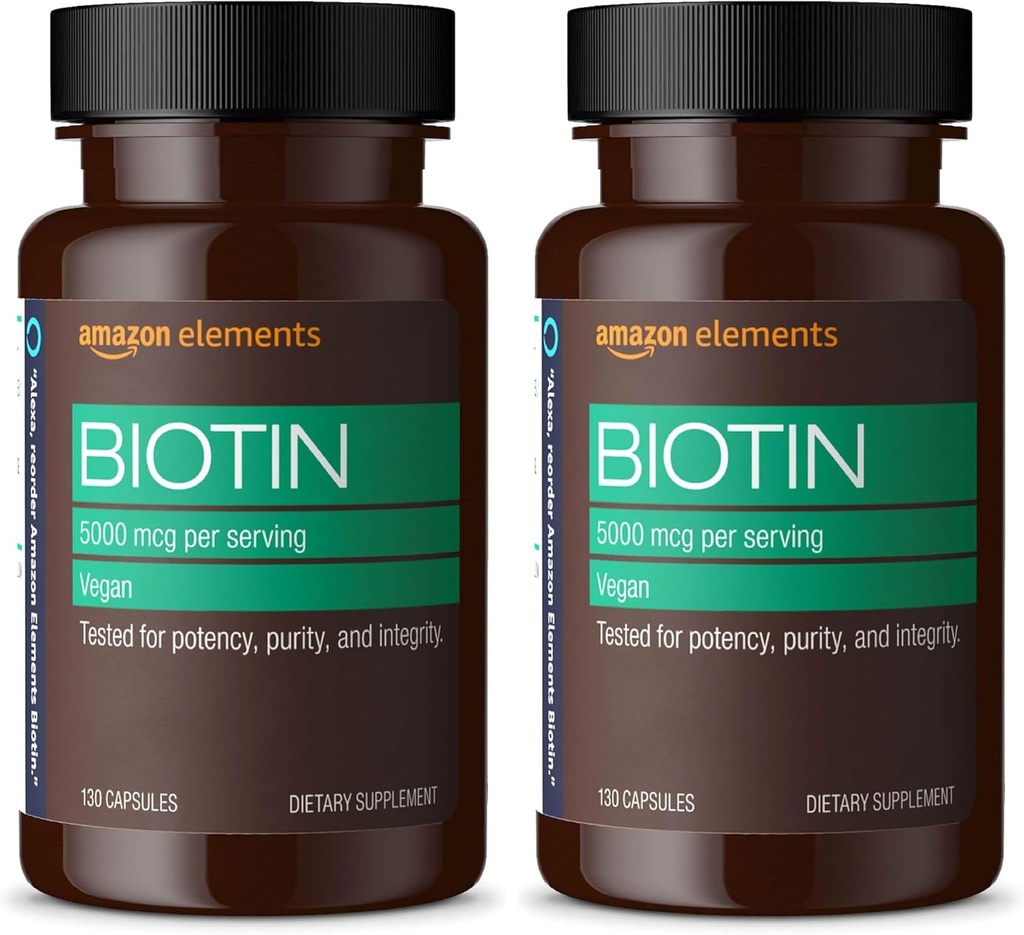 Prvky Vegan Biotin 5000 mcg - Vlasy, kůže, nehty, 130 Kapsle (4 Měsíční zásoba) (Balení květen Vary) (Balení po 2)