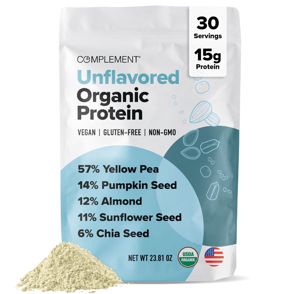 Doplněk Organické Neochucené Vegan Protein Powder (30 Služeb) Nízký karb, Nízká kalorie, Cukr zdarma, Soy Free, Non- GMO, Lepek Free, Non Dair- Yellow Pea, Dýňová seed- 15g Plant Based Protein Powder
