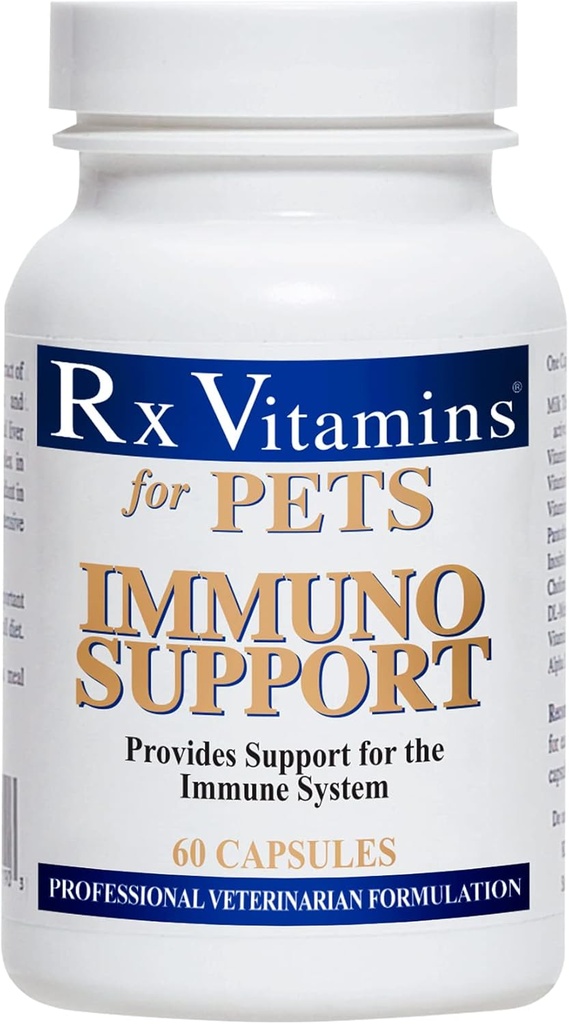 Rx Vitamíny pro domácí zvířata Immuno Podpora pro psy a kočky - Podpora imunitního systému - Nápověda Mozková funkce Kostní svaly Stres & Stárnutí - 60 Kapsle