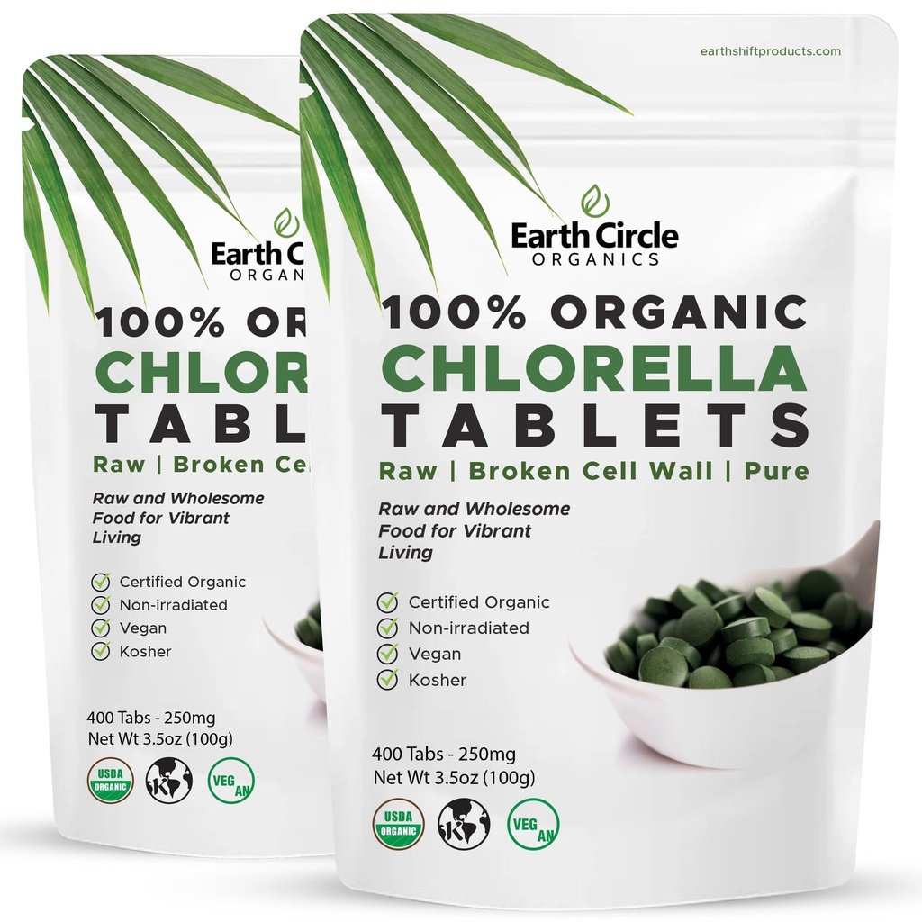 Organické Chlorella tablety 400 Počet 124; High potency Superfood 124; Chlorofyl pilulky ze 100% čisté zelené řasy 124; Zlomená buněčná stěna pro maximální absorpci 124; Vegan, Kosher, Non- GMO 124; 4 Tabs za den (2- Pack)