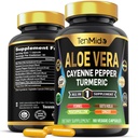 Aloe Vera Kapsle Dodatek - 8in1 Formule - Kombinace s kurkumou, Cayenne Pepper, Marshmallow, Fennel, Gotu Kola, Ginger, a Black Pepper - 90 Kapsle pro 3 měsíce dodávky