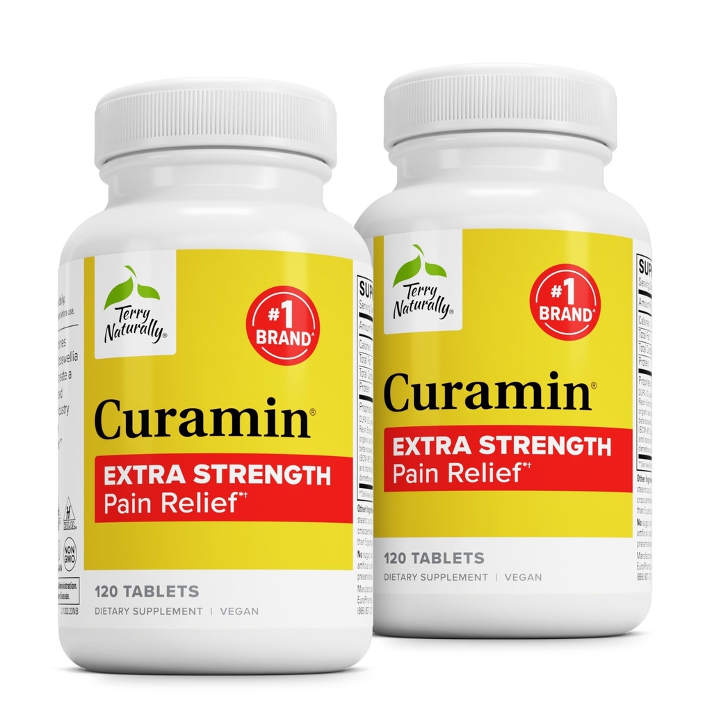 Terry Přirozeně Curamin Extra Strength - Curcumin & Boswellia pro podporu zdravé cirkulace - Turmerický dodatek k Aid Joints, Muscle Health & Endorphin Production - 120 Tablet (Balení po 2)