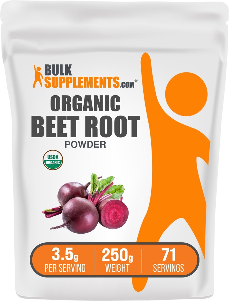 Bulksupplements.com Organic Beet Root Powder - Superfood Supplement, Beet Root Supplementary - Vegan & gluten Free, 3.5g per Serving, 250g (8.8 oz) (Balení po 1)