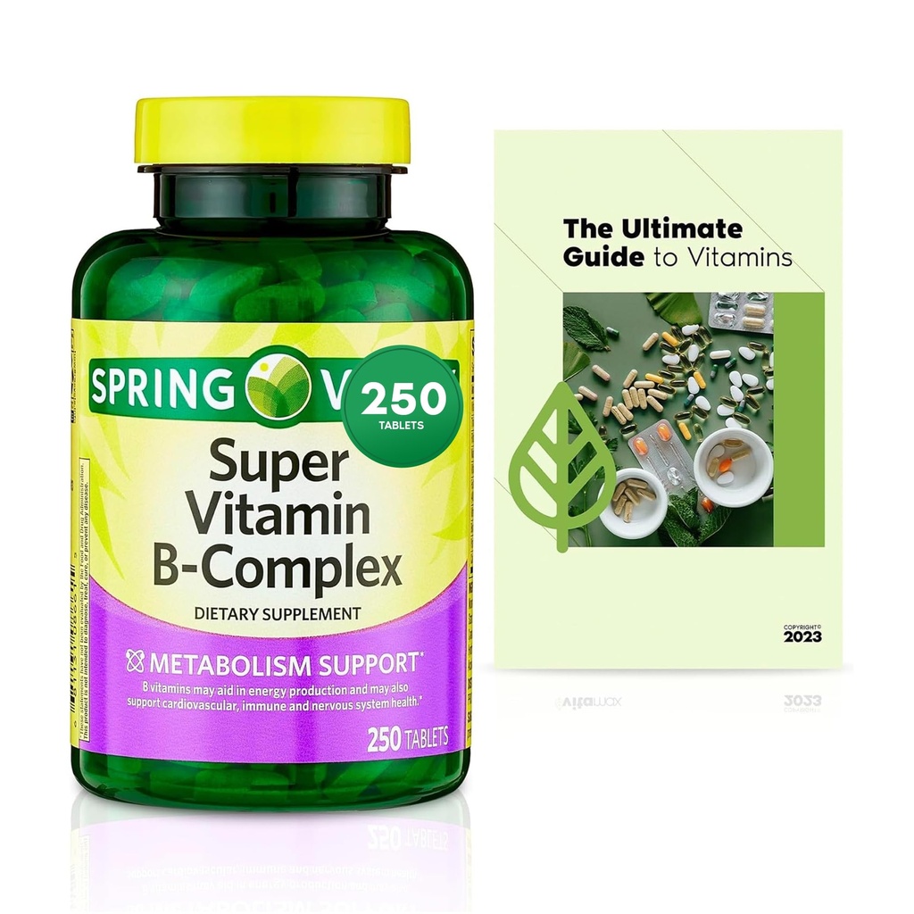 Sprin Val- Ley Super Vitamin B- Complex Tablety Dietní dodatek Velikost, 250 Počet (nad 8 měsíců dodávky) + Exkluzivní Vtmx vitamin průvodce (2 položky)