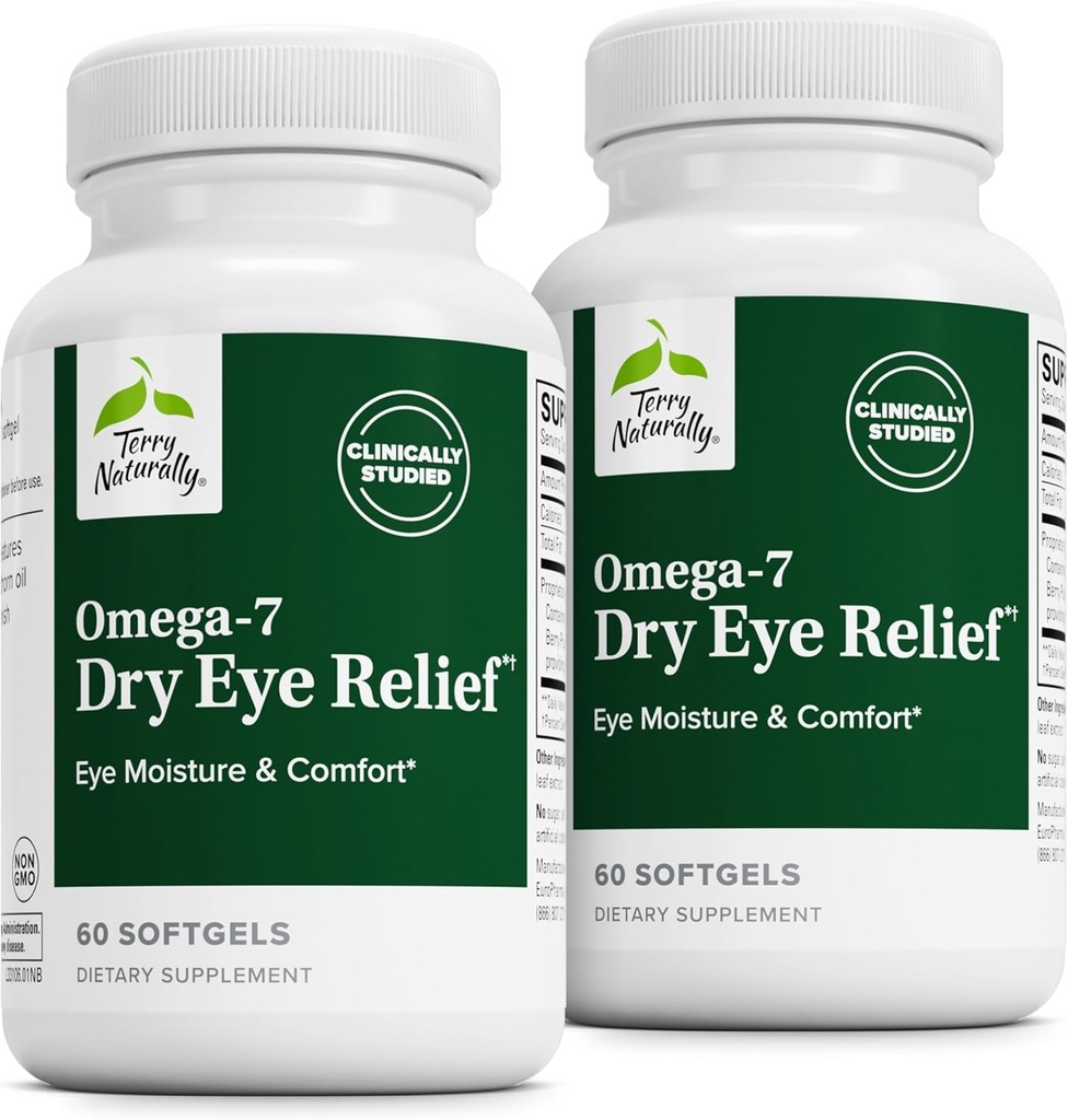Terry Přirozeně Omega-7 Suché oční úlevy - Oční doplněk s Buckthorn Seed Oil - Dietní dodatek k pomoci Suché oční úlevy - 60 Softgels, 2 Pack