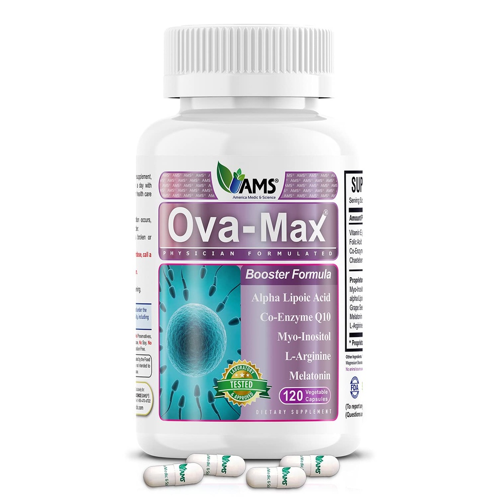 Amerika Medic & Science OVA- Max Prenatal Vitamíny pro ženy (120 kapslí) zvyšuje plodnost a ovulace 124; těhotenské pomůcky a ženské precepce doplňky s CoQ10, kyselina listová, a Myo- Inositol