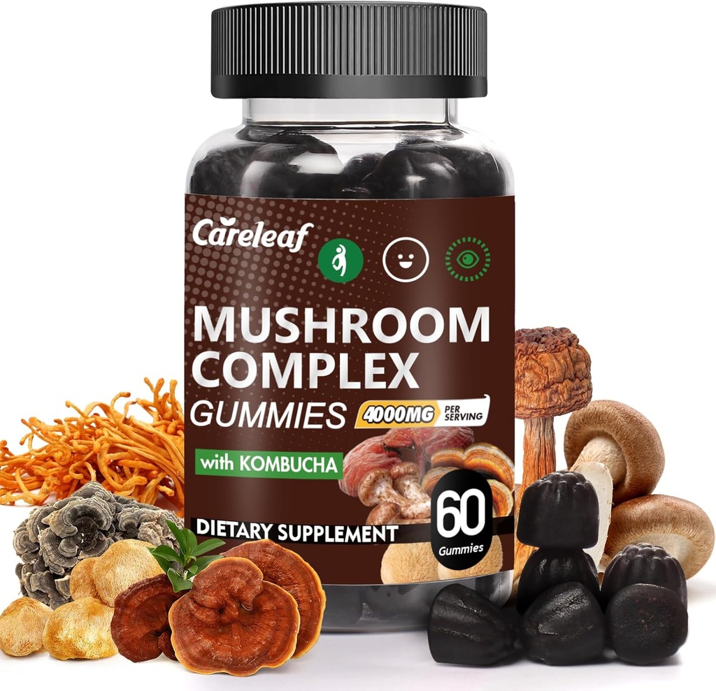 9 v 1 Houbové gumy s Lví hřívou pro Focus dodatek a energetické doplňky na podporu imunitního systému De-Stress zvýšení Mood & Energy 60 Hrabě Kombucha Flavor