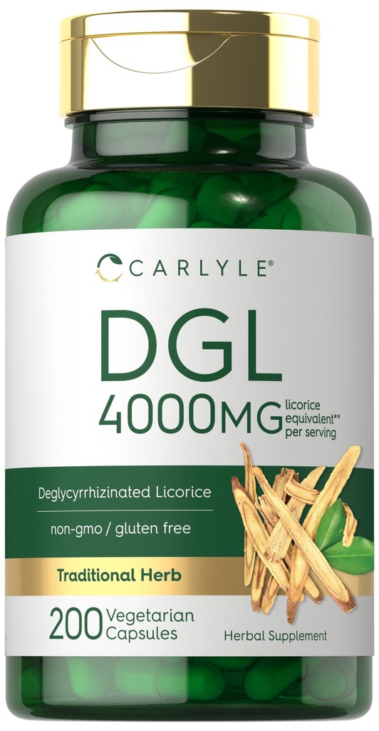 Carlyle DGL Deglycyrrhizinated Licence Kapsle 124; 200 Počet 124; 4000mg 6124; Vegetarian, Non- GMO & gluten Volný dodatek