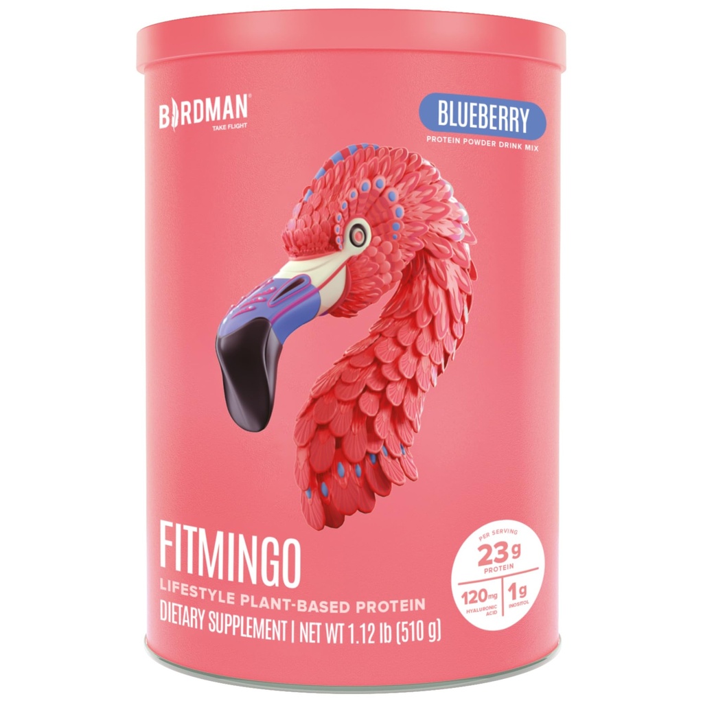 BIRDMAN Fitmingo Vegan Protein Powder with Inositol, Collagen Boosters, Hyaluronic Acid and Vitamins Agricultural 124; Low Carb, Dairy Free, Low Calorie Agricultural 124; 23g Plant Based Blueberry Protein Powder with Myo- Inositol
