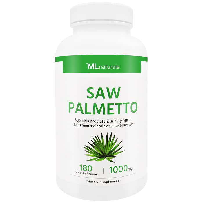 ML Naturals Saw Palmetto 1000 mg 180 Zeleninové kapsle. Premium Quality 4: 1 Extract. Prostata, Močové zdraví, růst vlasů, a pomoci zabránit vypadávání vlasů, NSF- Certified & cGMP-Compliant