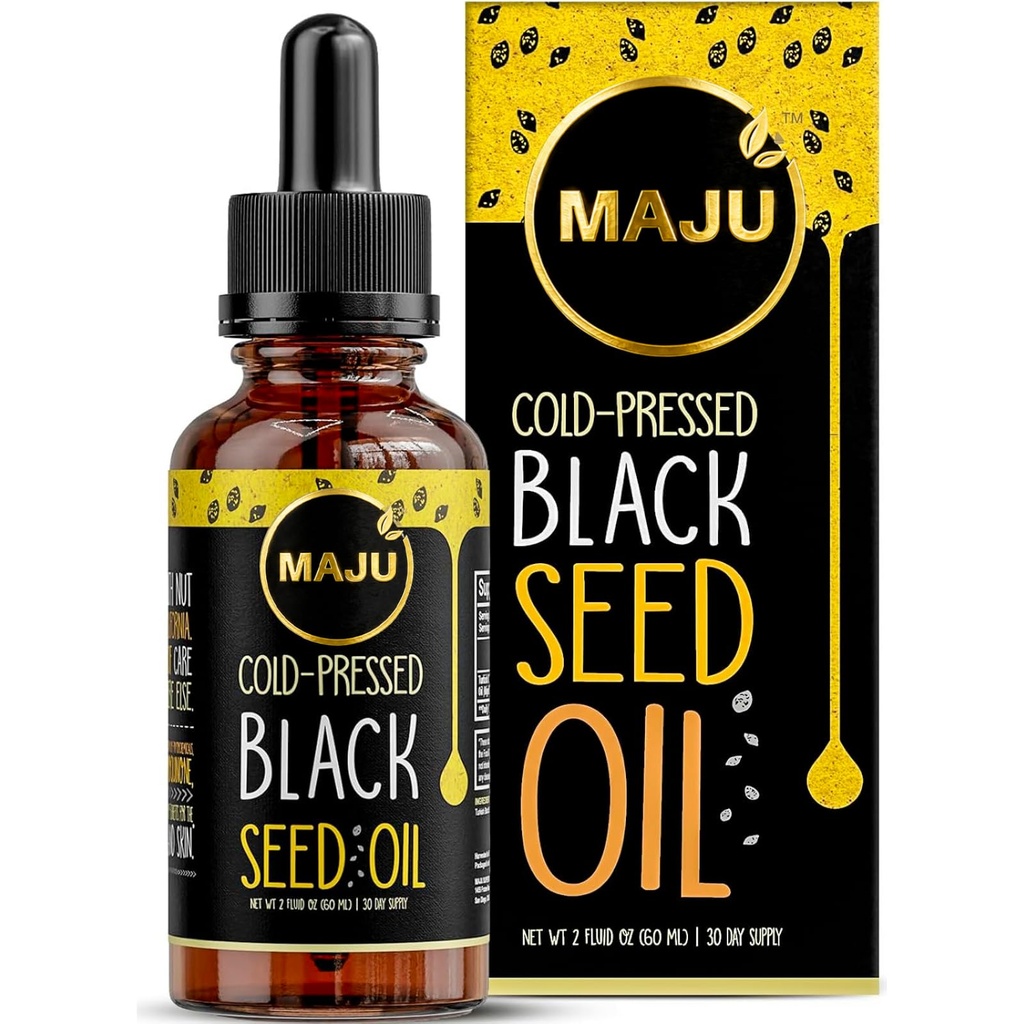 Maju Superfoods Black Seed Oil - 3 Times TQ, Cold-Pressed, Travel Size, 100% Turkian Black Cumin Seed Oil, Liquid Pure Blackseed, Glass Bottle, 2 Oz