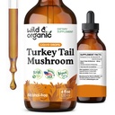 Wild & Organic Turkey Tail Houba Tinktura - Imunitate Support Drops with Turkey Tail Extract - Liquid Houbový dodatek pro Gut Support - Vegan, Cukr & Alcohol- Free - 4 fl oz