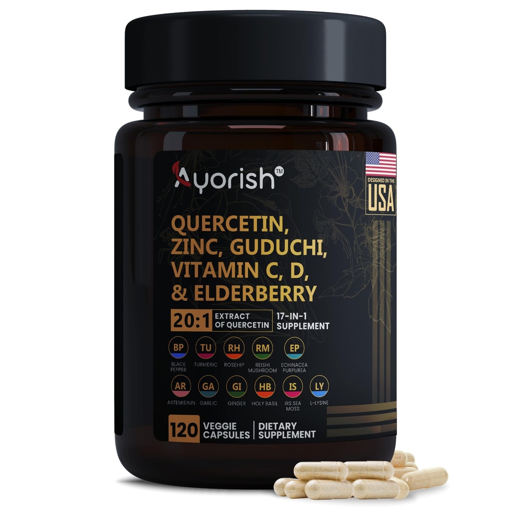 Quercetin zink Vitamin C Vitamin D Bromelain Elderberry - Lung Imunitate Supplement Dospělí s Artemisinin, Moss moře, Echinacea, Alergie Relief 120 Počet