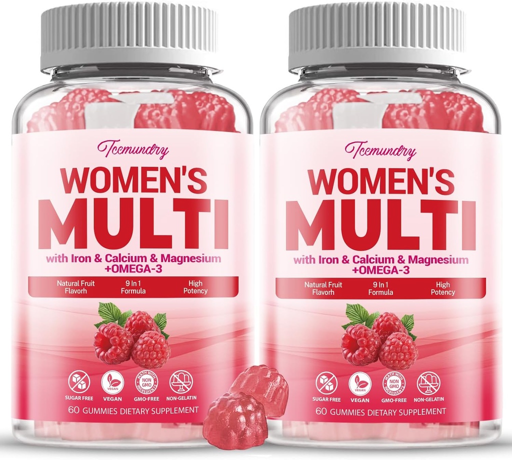 Sugar- Free Womens Multivitamin Gummies - Vysoká absorpce Multivitamin pro ženy Gummy s Omega33, Astaxanthin, vápník, železo, vitamin A, C, D3, K2, E, B6, B12 - Podporuje pleť, vlasy, energie, imunitní