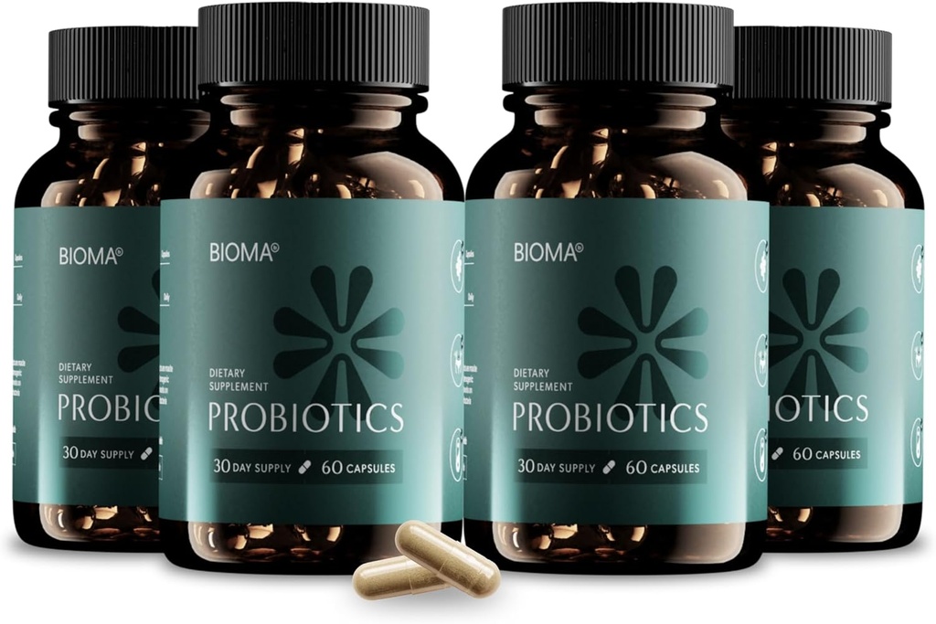 BIOMA Probiotika pro řízení hmotnosti a trávicí zdraví, 3 v 1 Gut zdraví Probiotika a Prebiotika / Postbiotika, Pomalé uvolnění Synbiotické Probiotické kapsle pro Gut zdraví Multi enzyme (240 Caps)