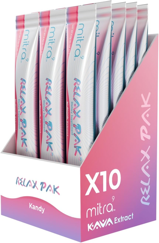 Mitra9 Kava Powder RelaxPak - Kandy Kava Extract Powder Packets S124; Mood Enhancer S124; Plant based S124; Promotes Natural Calm & Clarity S124; Easy Open Single-Serving Stick (10)