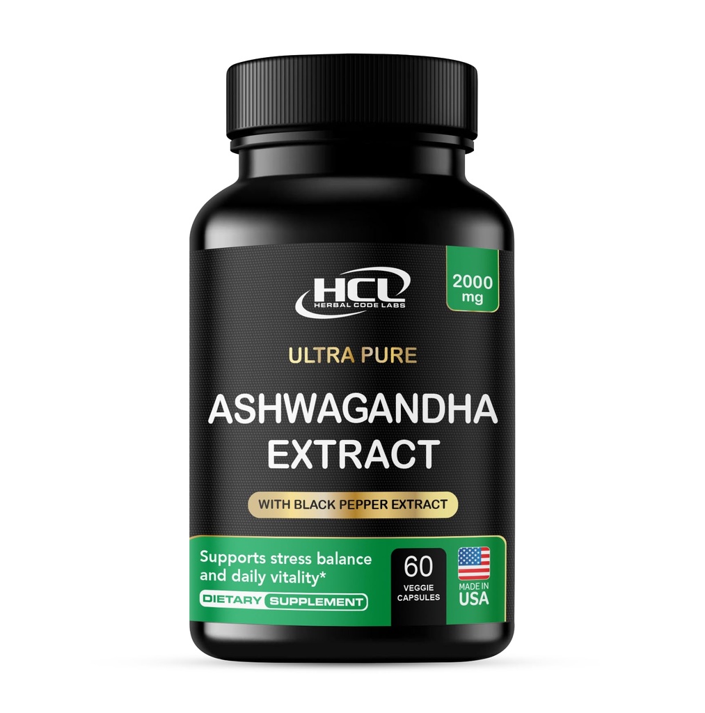 Organické Ashwagandha Kapsle 2000 MG Root Powder Extract s Black Pepper & Lemon Balm 2 měsíc Dodávka - Přírodní způsob, jak zmírnit stres