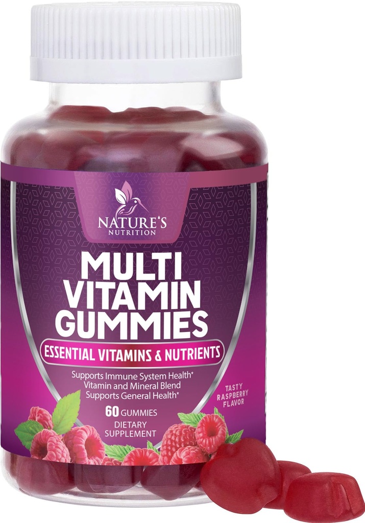 Multivitaminové gumy pro dospělé s vitamíny A, C, D, B12 - Gumové multivitaminy pro denní nutriční podporu s vitamíny a minerály pro ženy a muže, Příroda Multi VIT Vitamin - 60 Gummies