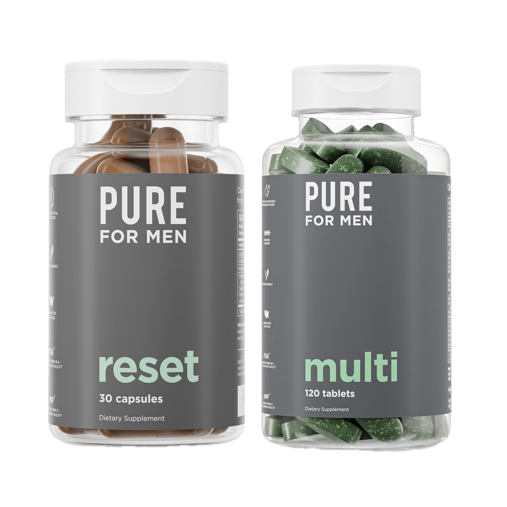 Čisté pro muže Multivitamin, 120 Kapsle & Obnovit Detox dodatek, 30 Kapsle