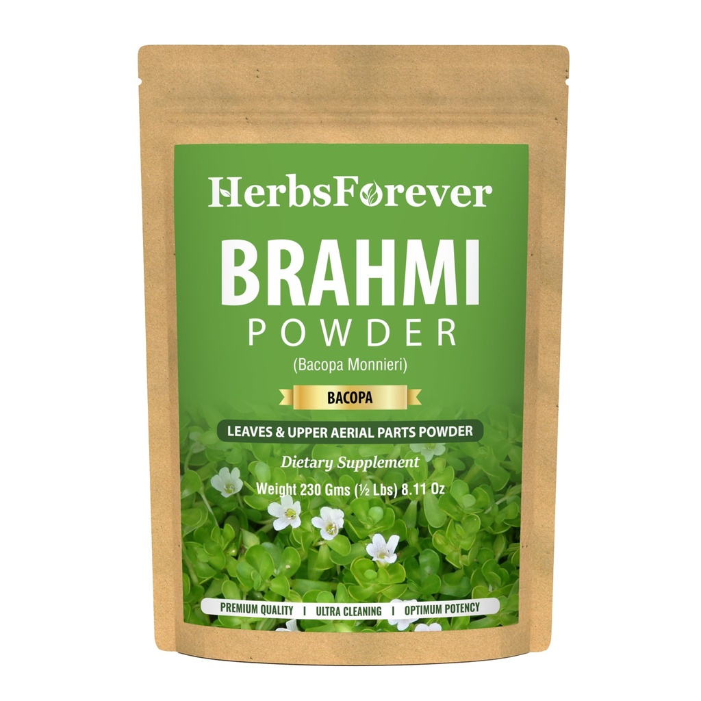 Herbsforever Brahmi Powder I 100% Pure Bacopa Monnieri I přírodní bylinný doplněk - Non- GMO, Vegan, gluten- Free I Supports Wellness - Premium Quality 230 GMS