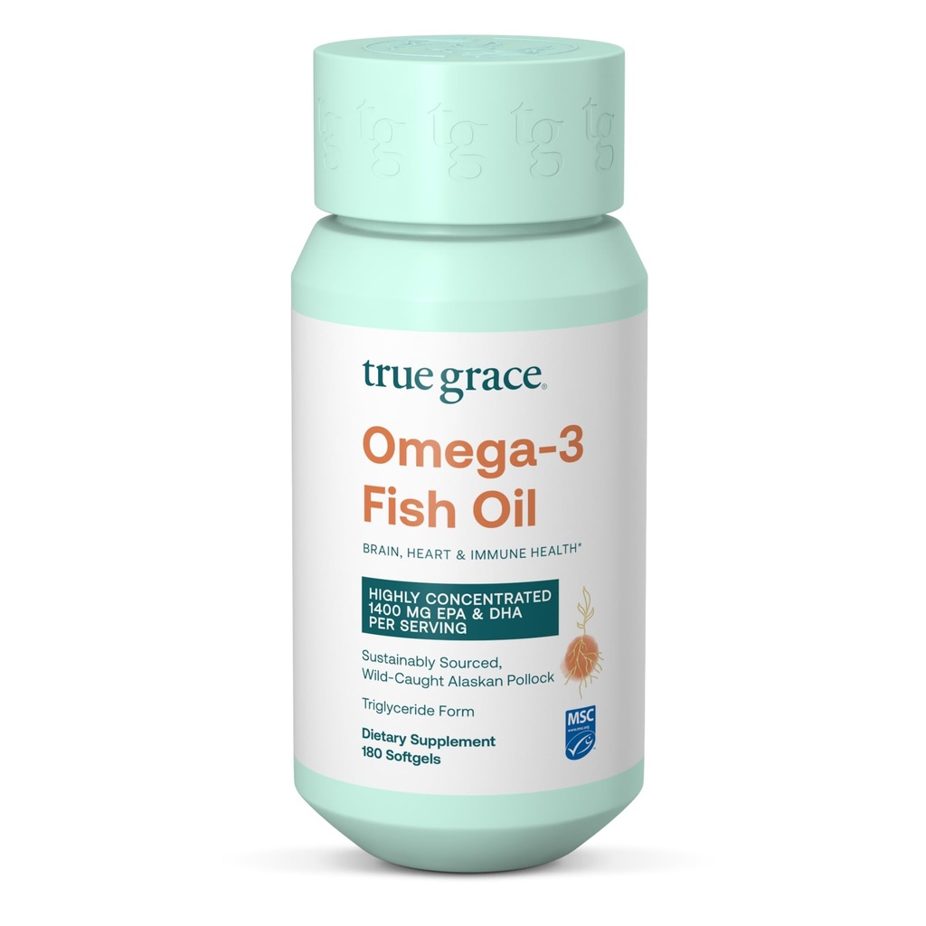 True Grace Omega33 Fish Oil - 180 Softgels - 1400 mg EPA + DHA - Brain, Heart, Joint & Imunitary Health - Organic, Gluten Free, Soy Free