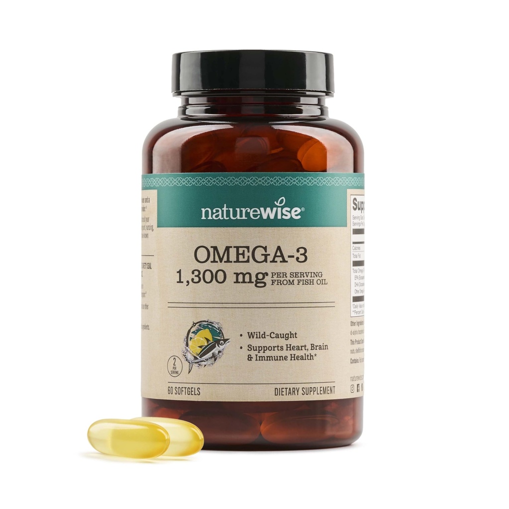 NatureWise Ultra Omega 3 Fish Oil 2200 mg - Triglyceridová forma - Lemon Flavor - Wild- Caught Fish Oil + EPA & DHA - Podporuje zdraví mozku a srdce - Neškodlivý, Non- GMO - 60 Softgels [1-Month Supply]