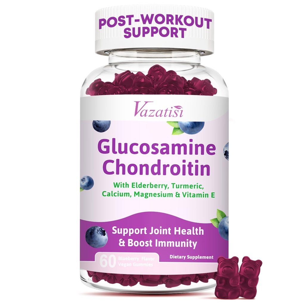 Glucosamine Chondroitin Gummies - Glucosamine Gummies s MSM, Turmeric & Boswellia, Podpora chrupavky, Společná struktura & Tkáň, Společná podpora doplněk pro muže a ženy - 60 Cts