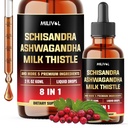8in1 Schisandra Berry Drops with Milk Thistle, Ashwagandha, Rhodiola Rosea, Holy Basil, Artichod, Dandelion Root & Turmeric Curcumin - 2 Fl Oz pro 2 měsíce dodávky