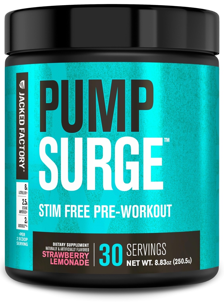 Jacked Factory Pumpressure Kofein zdarma Předcvičení pro muže a ženy - Nootropic Booster & Stim zdarma Předcvičení - Intenzivní čerpadla, Vylepšené zaměření - 30 Služeb, Jahodová limonáda