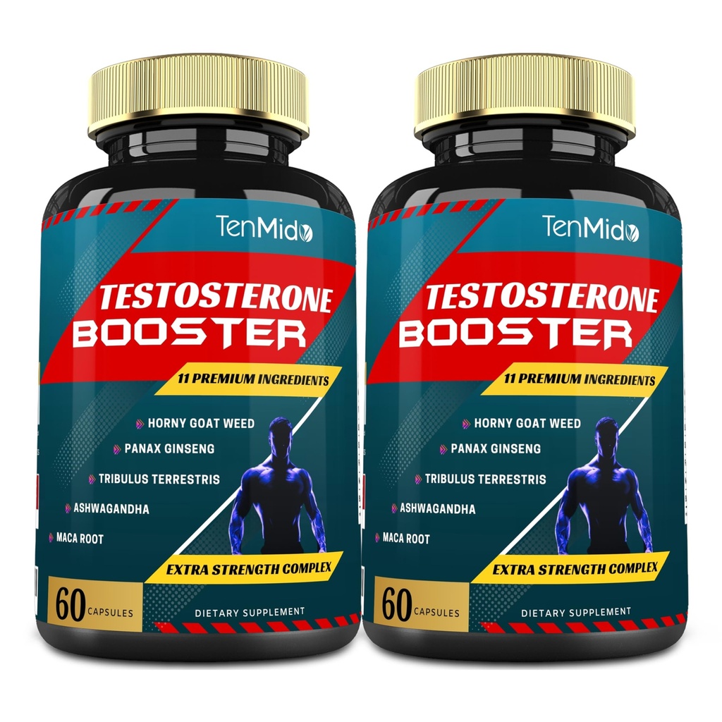 2 Balení 60caps Testosteron doplňky Booster pro muže, Ekvivalentní s 10000mg - Přírodní Stamina, Vytrvalost & Strength Dodatek - Svalové Building Growth, Zvýšení výkonu, Energie