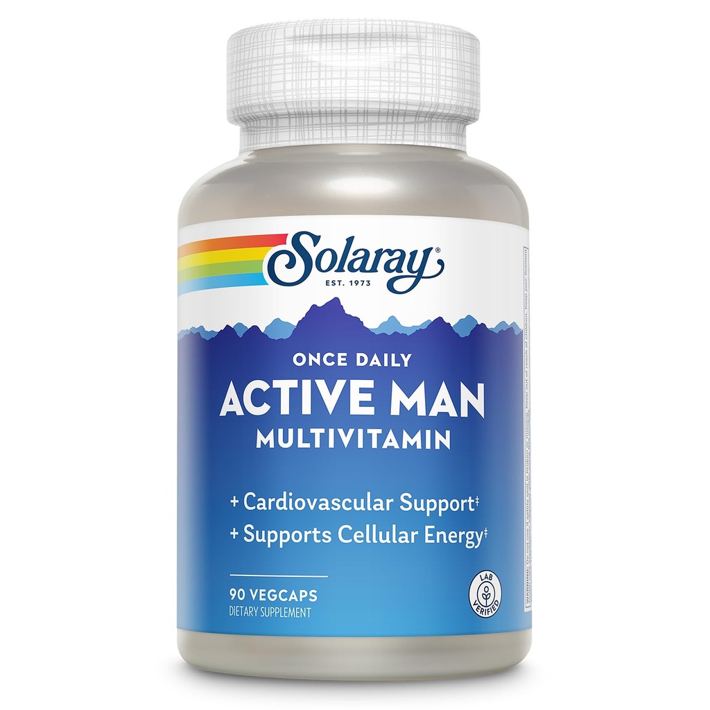 SOLARAY Jednou denně aktivní muž Multivitamin - Cellulární energie a imunitní podpora dodatek w / vitamín D, vitamín C, B12, B6, zinek, lutein, trávicí enzymy, celá potraviny, 60- denní záruka, 90 Služeb