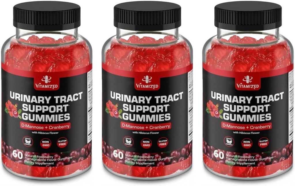 Potent Cranberry Gummies 1500mg s D Mannose - Močový trakt Zdraví pro ženy a muže, Močový flush & močový měchýř Fast- Zastupující podpůrné doplňky s Hibiscus Powder, 180 Počet