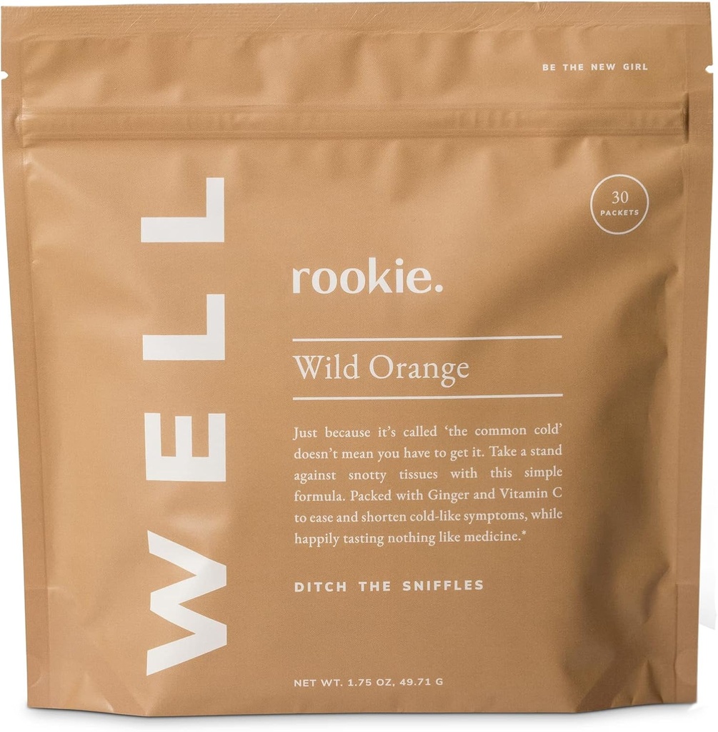 Rookie Wellness Welness Well - Veganské imunní podpůrné balíčky s 1000 mg vitaminu C, 14 mg vitaminu E a zázvorem v přírodní Citrus Flavor - Sugar and Filler Free (30 Servings, Wild Orange)