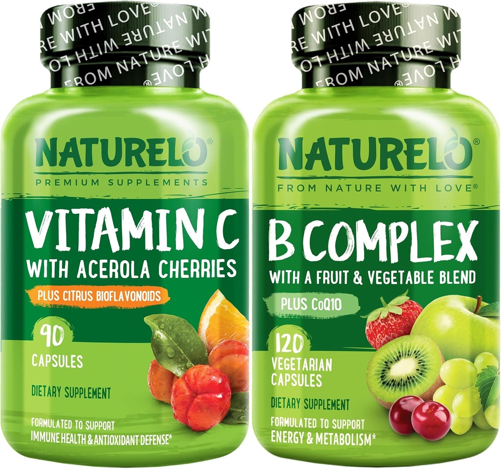 NATURELO Vitamin C Kapsle, 90 Počet Vitamin B Komplex 120 Počet