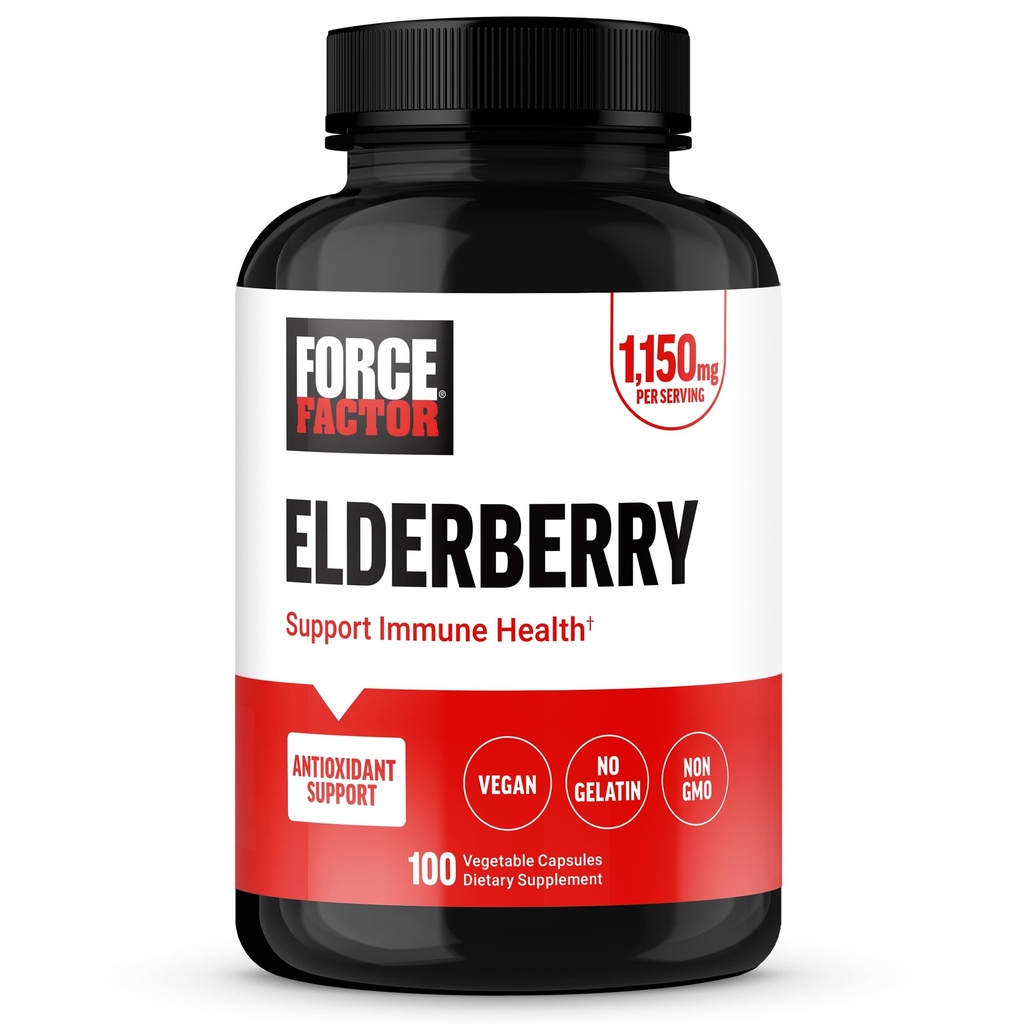 FORCE FACTOR Elderberry Kapsle, Dodatek k imunitě a antioxidanty pro muže a ženy, Denní zvýšení imunity, Vegan, No Gelatin, Non- GMO, 100 Zeleninové kapsle