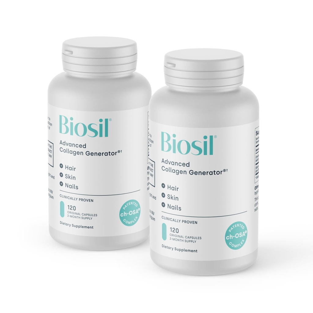 Biosil Collagen Booster Dodatek - 120 Původní kapsle, Balení 2 - Patentovaný ch- OSA Activátor pro pleť, vlasy, nehty a spony - Podporuje přírodní výrobu - 120- Day Supply