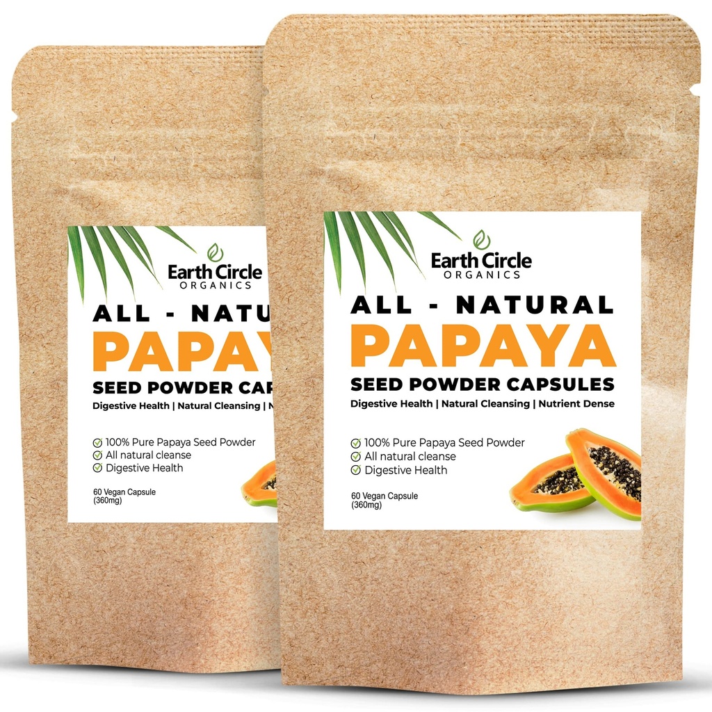Papája Seed Powder Kapsle - Výkonný Papain dodatek s vitamíny A, C, & E & Enzymy pro stravovací & Gut zdraví - 360mg / Serving - 60 Vegan Kapsle na balení (Balení 2, 60- 120 denní zásoba)