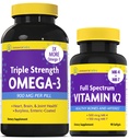 InnovixLabs Vitamin K2 & Triple Omega Bundle Full Spectrum Vitamin K2 (90 Softgels) Triple Strength Omega-3 Fish Oil (200 Softgels). Podporuje zdravé kosti, hřbitovy a spony. *