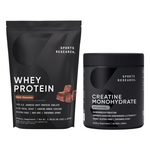 Sports Research ® Creatine Monohydrát (10.58 oz) a Holandský čokoládový syrovátkový protein (2 libry), Dynamic Duo pro Lean Muscle Building, Lepší výkon a sílu a cvičení zotavení