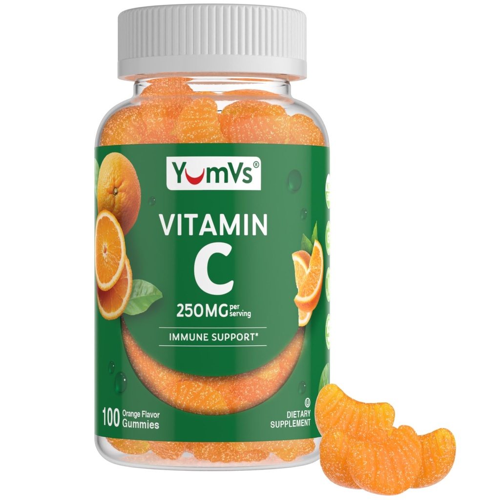 Vitamin C Gummies pro dospělé - 250 mg Yummy Vitamin C Gummy - VIT C Gummies - Imunitní Supplement - Oranžový ochucený košer, Halal, gluten zdarma (100 Počet)