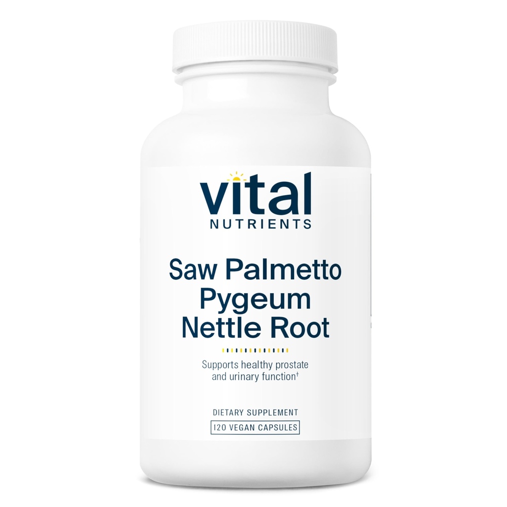 Vital Nutrients Saw Palmetto s Pygeum & Nettle Root - Vegan Saw Palmetto pro muže podporuje zdravou funkci prostaty * - Gluten, mléčný, Soy Free - 120 Kapsle